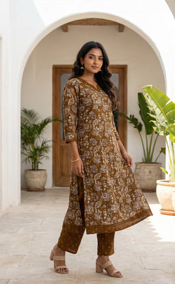 Mustard Yellow Cotton All-Over Printed Patiyala Set