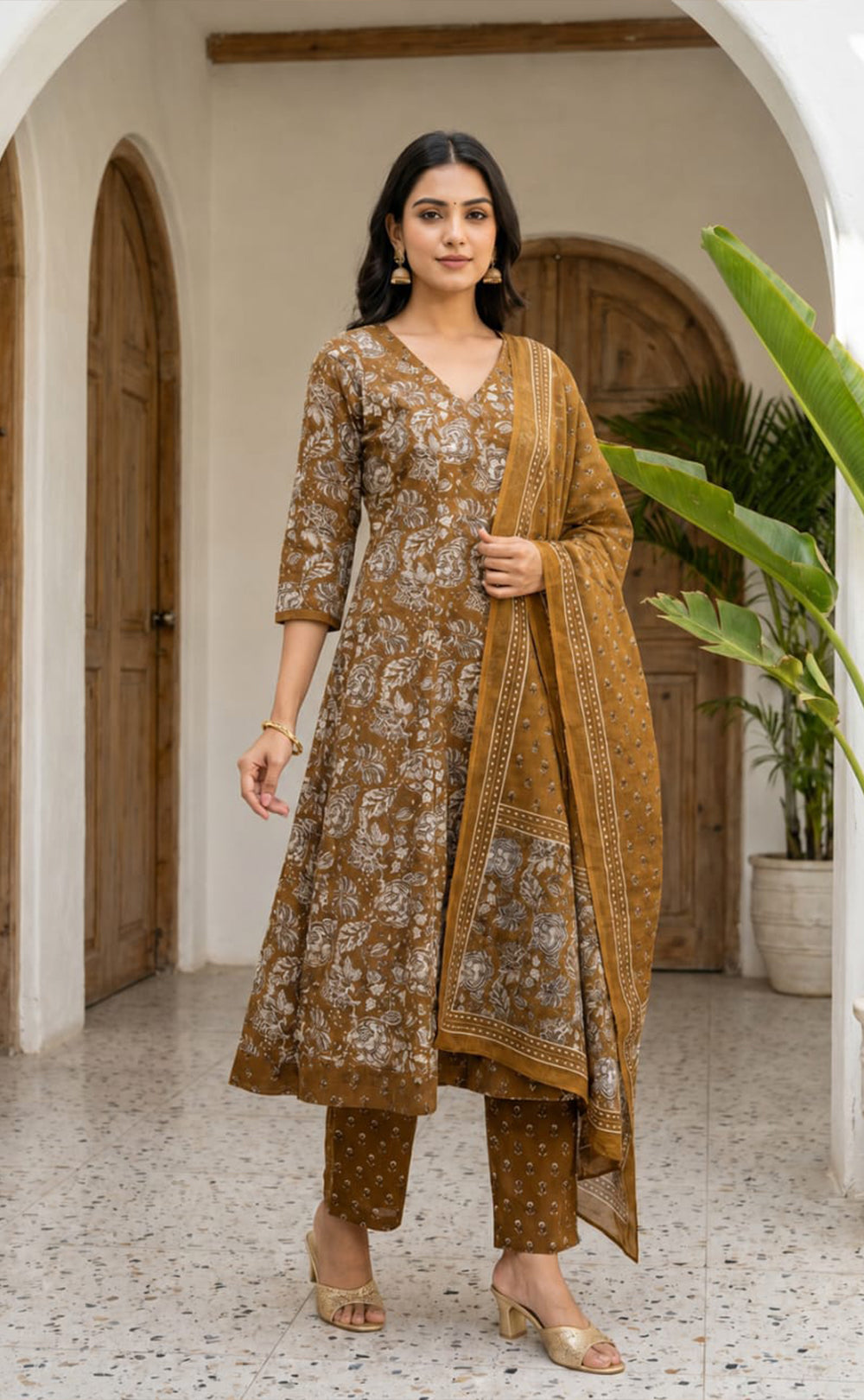 Mustard Yellow Cotton All-Over Printed Patiyala Set