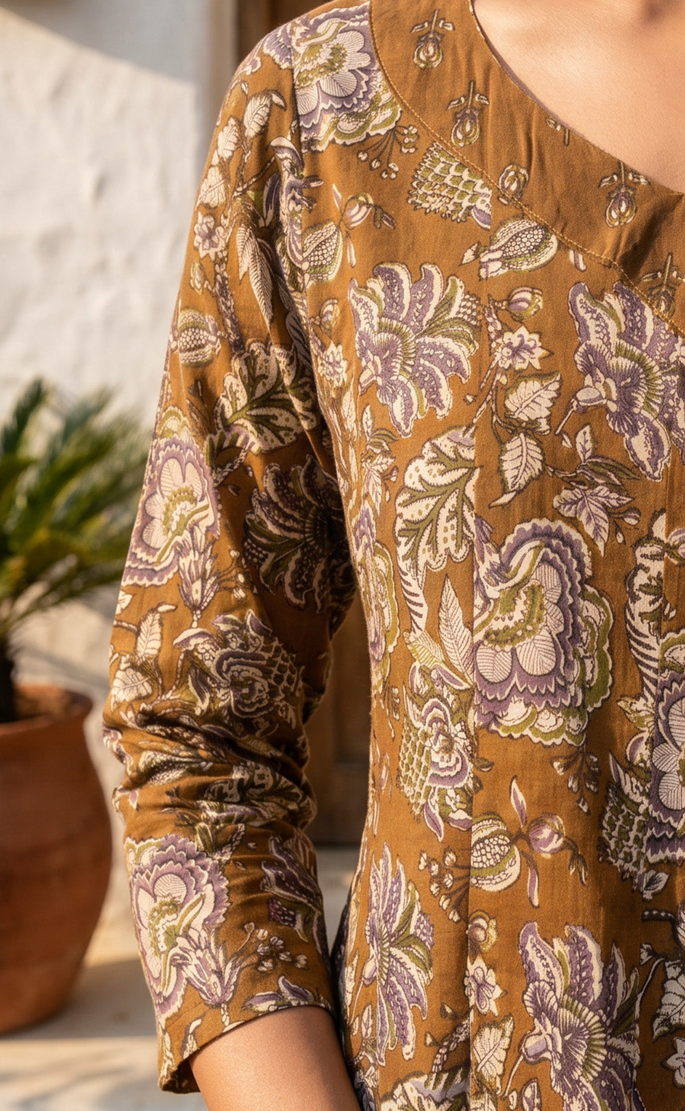 Mustard Yellow Cotton All-Over Printed Patiyala Set