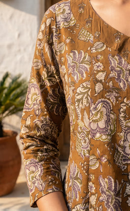 Mustard Yellow Cotton All-Over Printed Patiyala Set