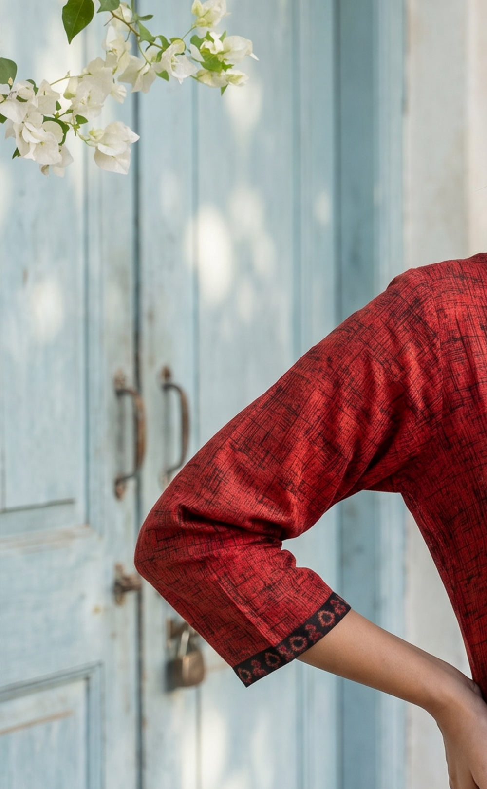 Deep Red Cotton Abstract Printed Pariyala Set