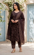 Deep Wine Cotton Leaf Printed Kurti Set