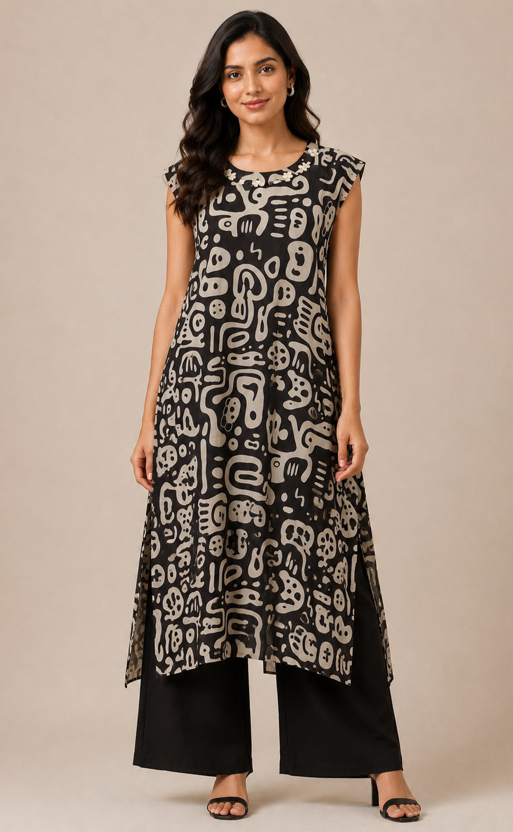 Black Cotton Abstract Printed Co-ord Set