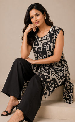 Black Cotton Abstract Printed Co-ord Set