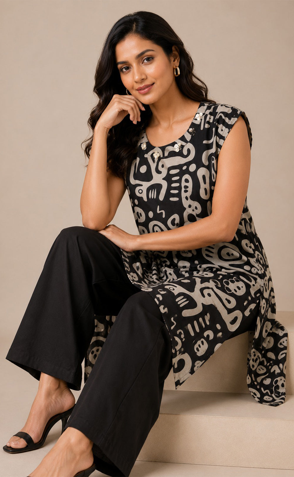 Black Cotton Abstract Printed Co-ord Set