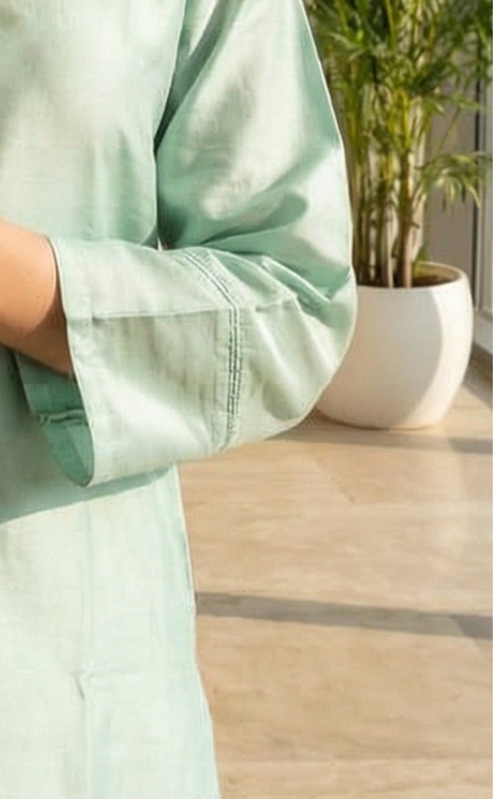 Pastel Green Roman Silk Brush Paint A-line Kurti Set