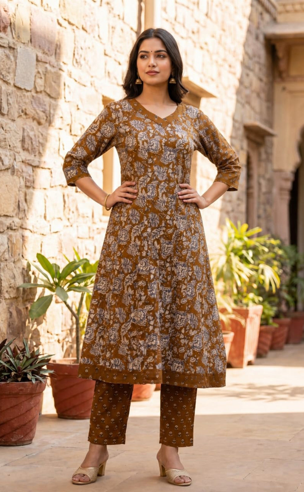 Mustard Yellow Cotton All-Over Printed Patiyala Set