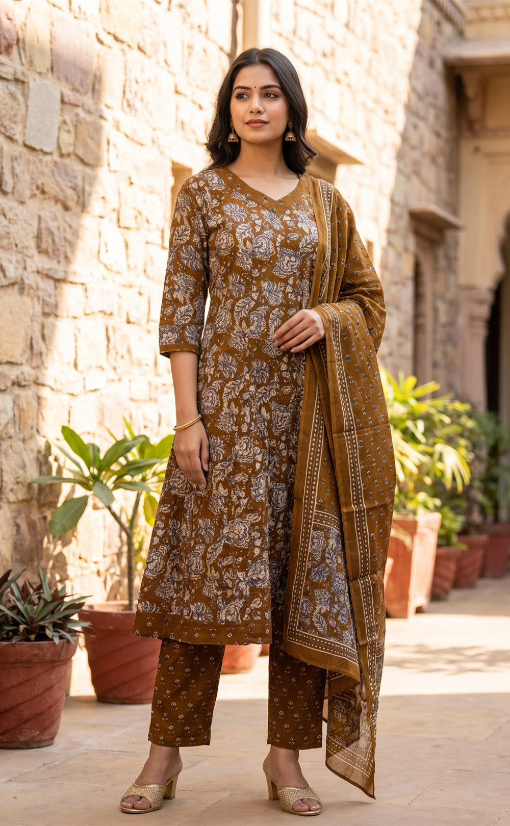 Mustard Yellow Cotton All-Over Printed Patiyala Set