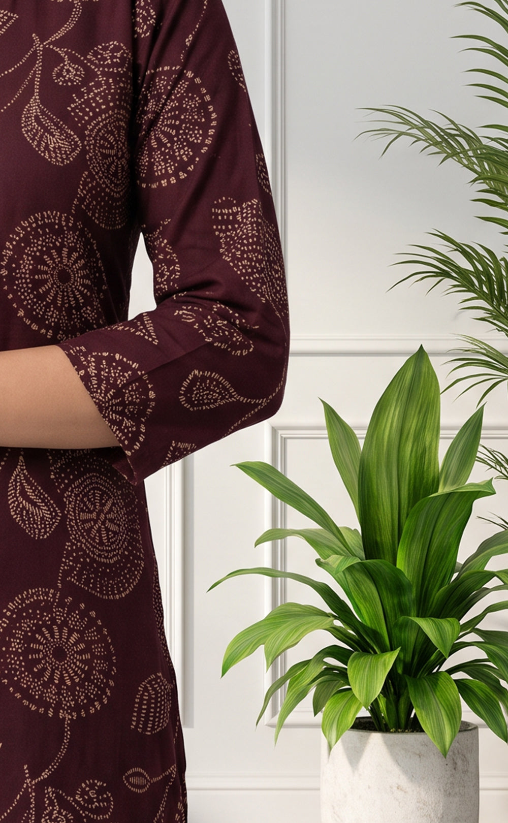 Deep Wine Cotton Leaf Printed Patiyala Set