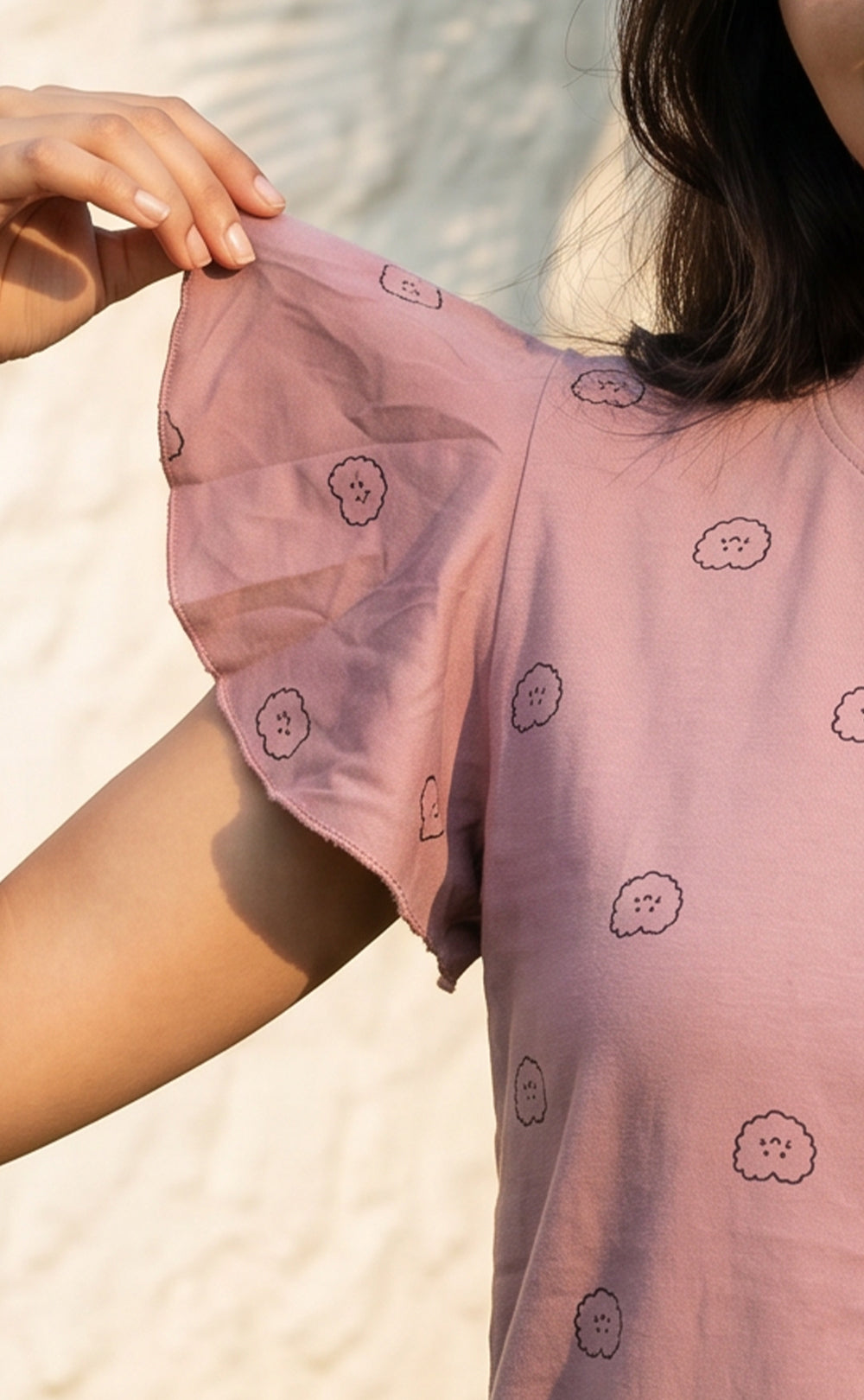 Light Purple All-Over Cartoon Cloud Printed Night Suit