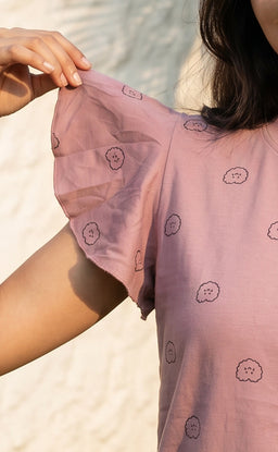 Light Purple All-Over Cartoon Cloud Printed Night Suit
