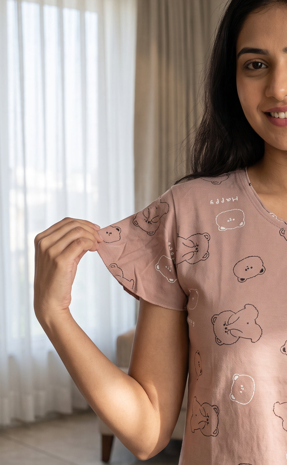 Coffee Brow All-Over Teddy Bear Printed Night Suit