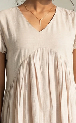 Cream Imported Fabric Flare Kurti With Frills