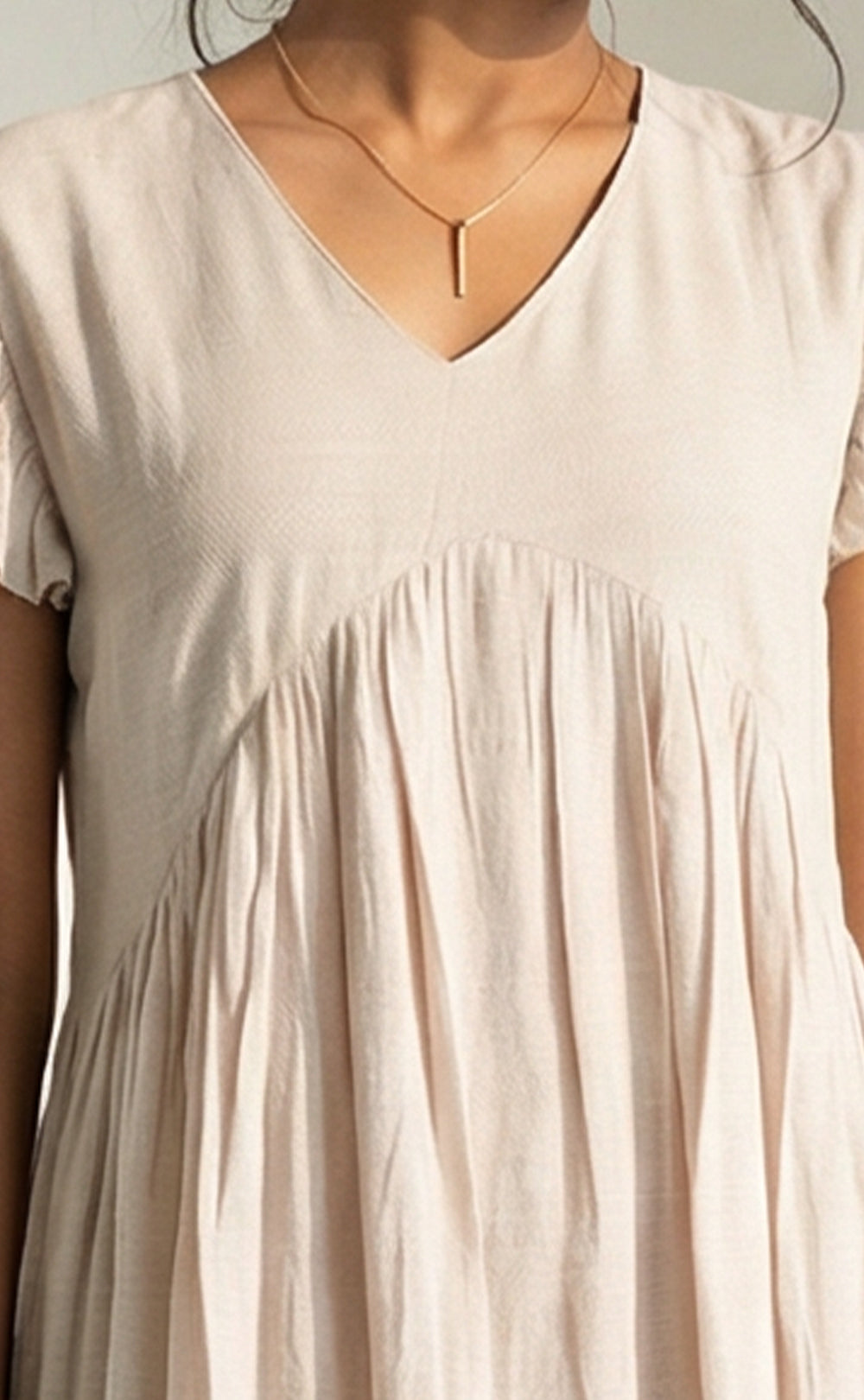 Cream Imported Fabric Flare Kurti With Frills