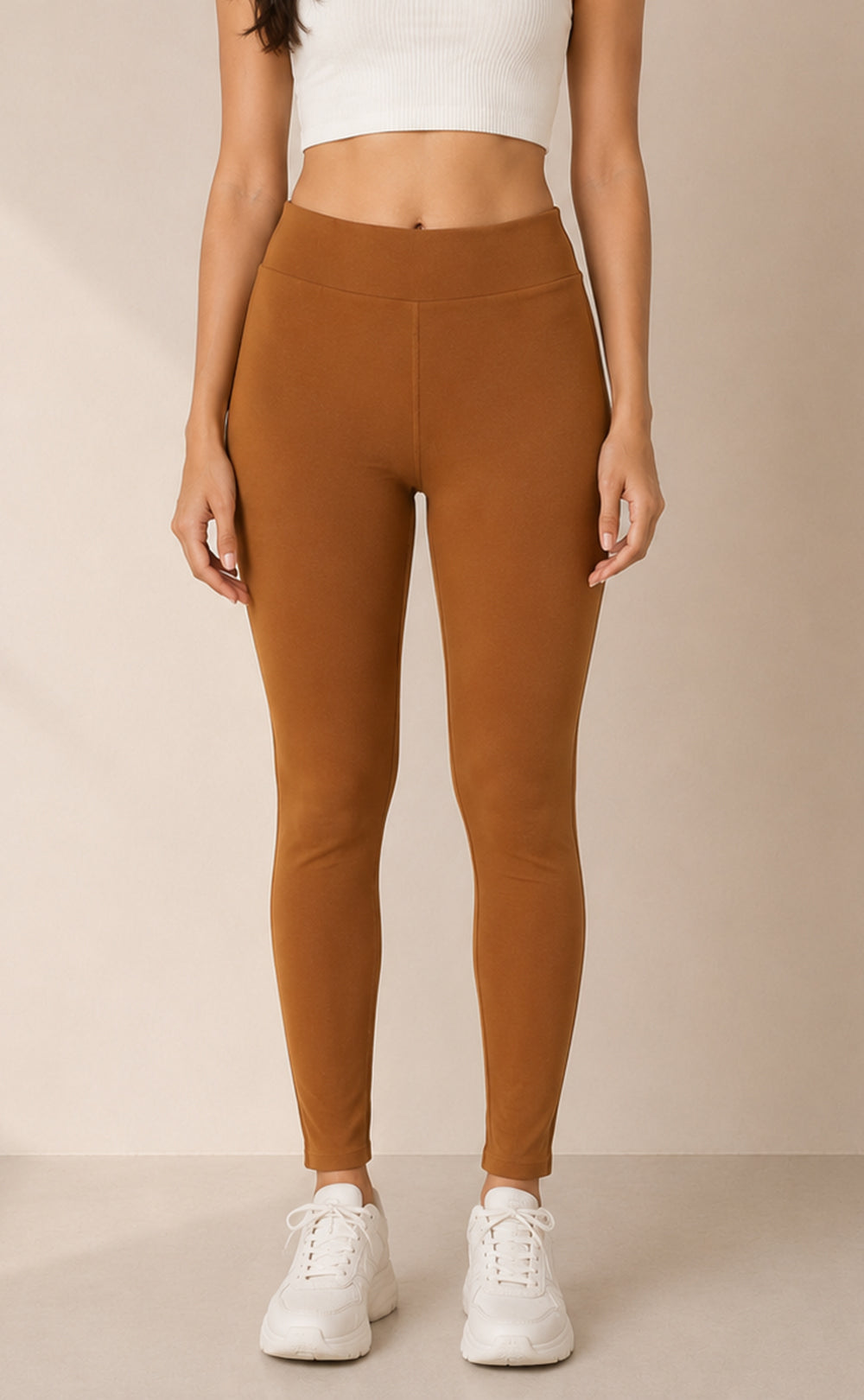Dark Cream Cotton Stretch Ankle Length Legging