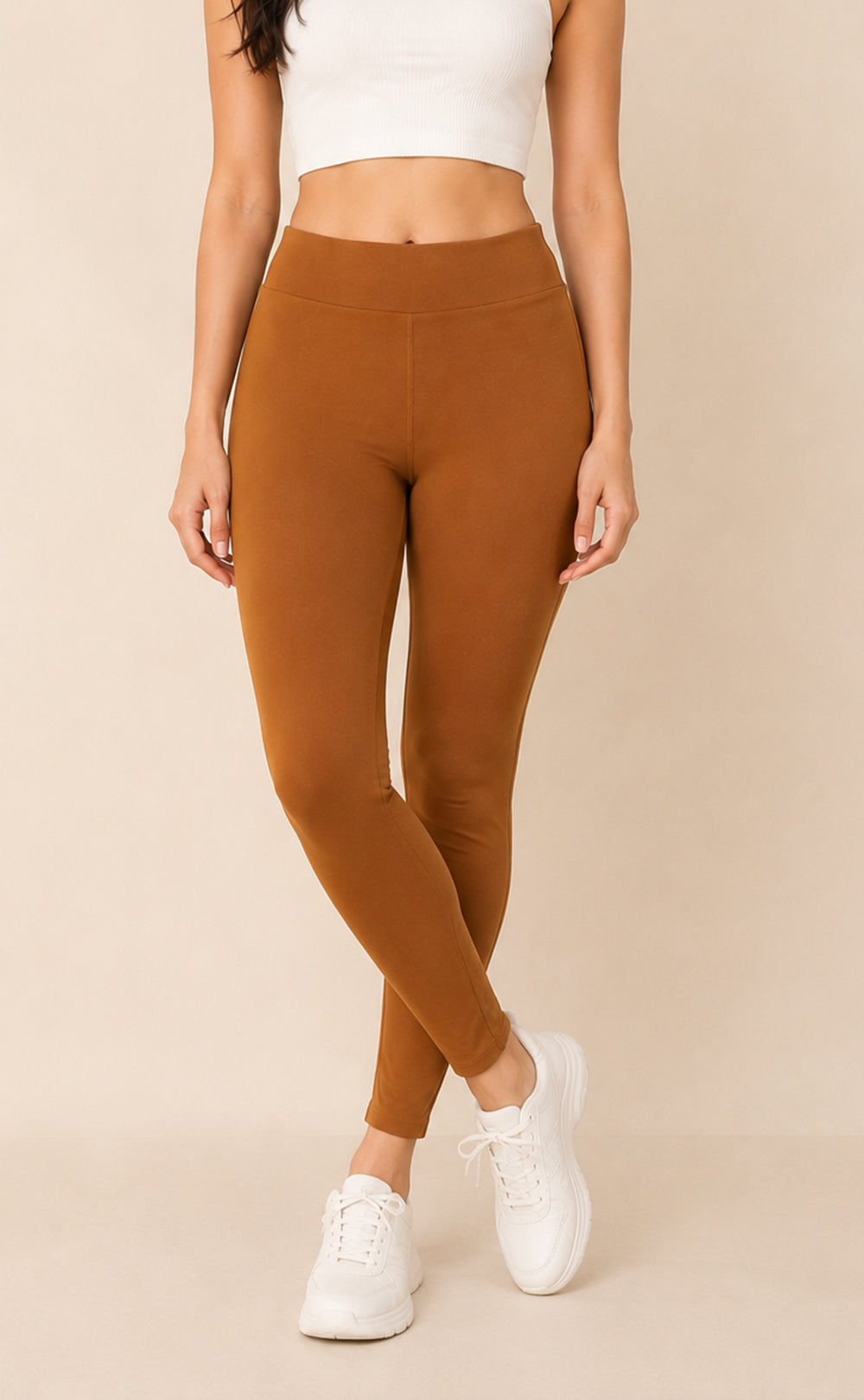 Dark Cream Cotton Stretch Ankle Length Legging
