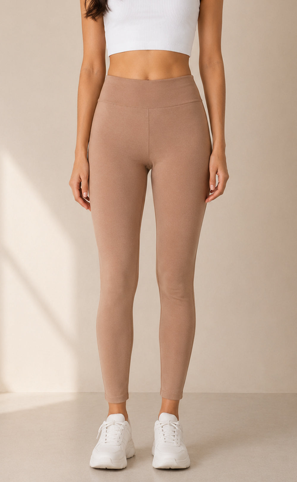 Cream Cotton Stretch Ankle Length Legging