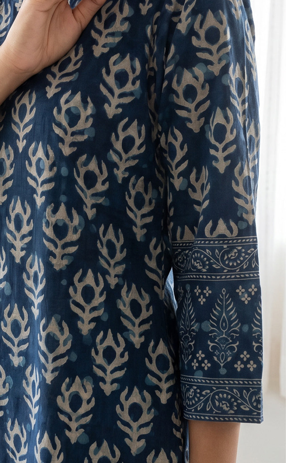 Blue Cotton All-Over Printed Kurti Set