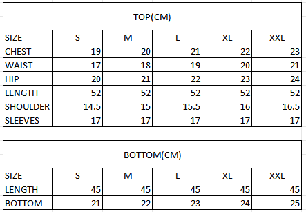 Size chart in cm
