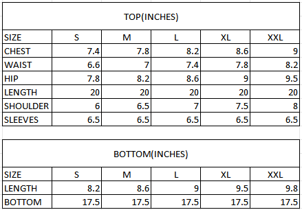 Size chart in inches