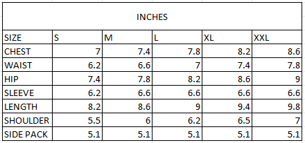 Size chart in inches