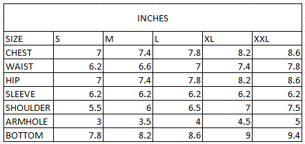 Size chart in inches