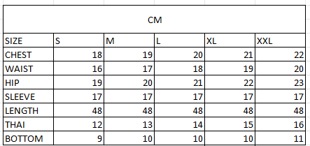Size chart in cm