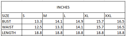 Size chart in inches