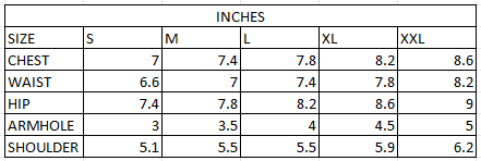 Size chart in inches