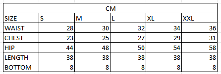 Size chart in cm