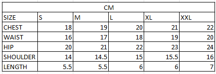 Size chart in cm