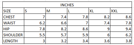 Size chart in inches