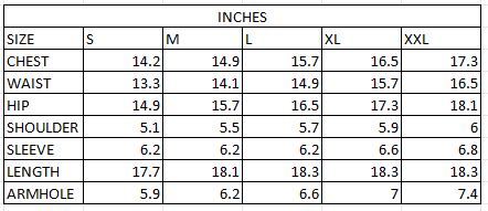 Size chart in inches