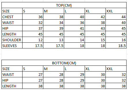 Size chart in cm