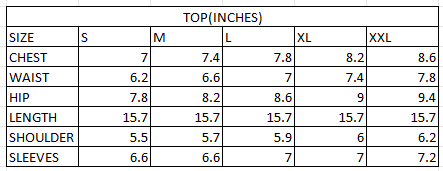 Size chart in inches