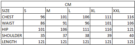 Size chart in cm
