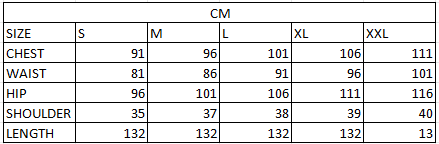 Size chart in cm