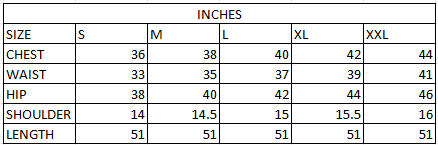 Size chart in inches