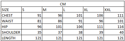 Size chart in cm
