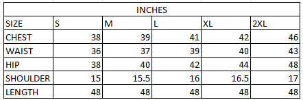 Size chart in inches