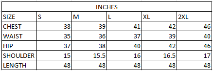 Size chart in inches