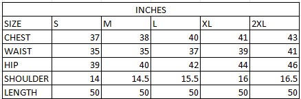Size chart in inches