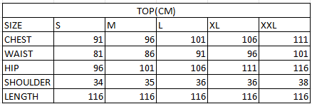 Size chart in cm