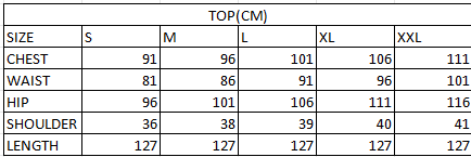 Size chart in cm