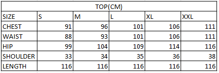 Size chart in cm