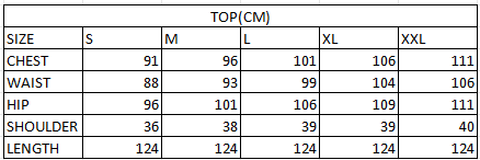 Size chart in cm