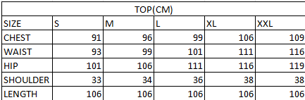 Size chart in cm