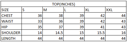 Size chart in inches