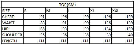 Size chart in cm