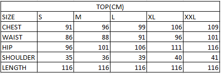 Size chart in cm